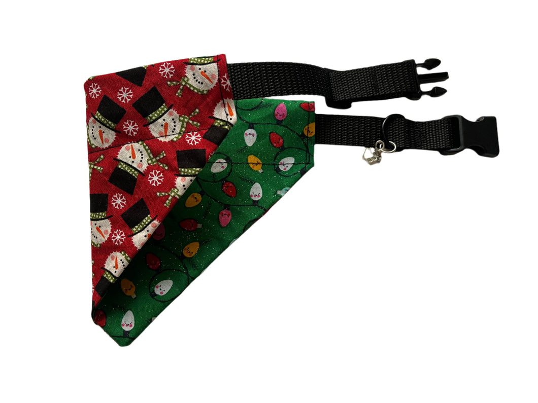 Bandana de chien reversible - Bonhommes de neige / lumières de Noel